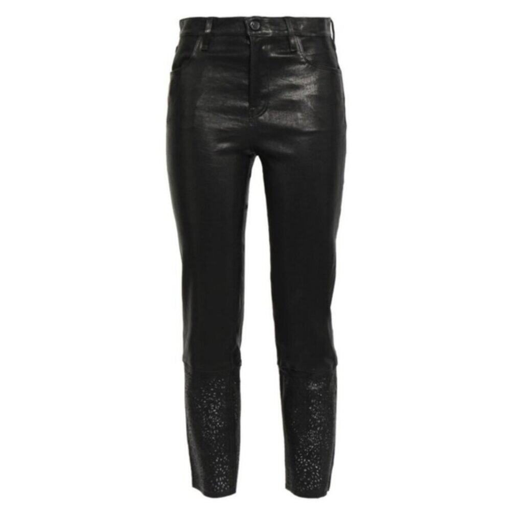 J Brand Leather Pants with Lace Laser Cut Pattern 26 SMALL